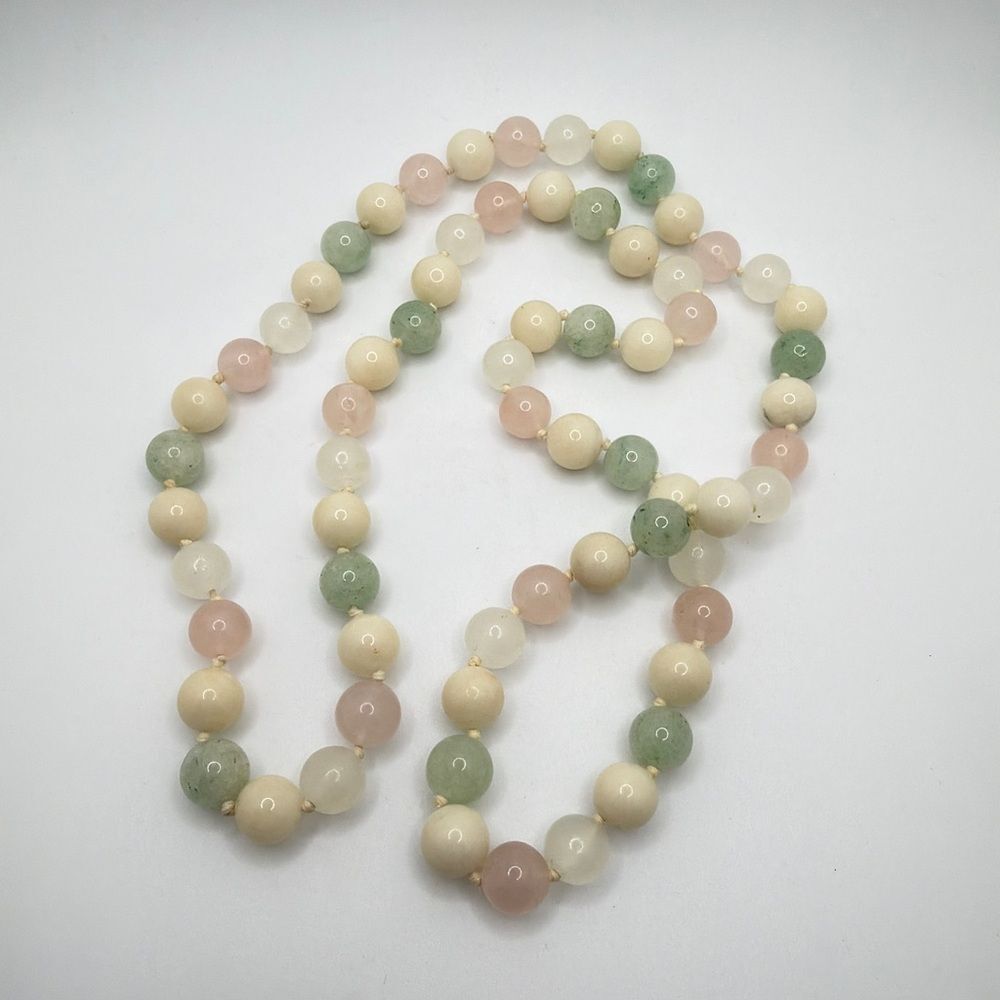 30” of hand knotted‎ 10mm Rose Quartz, Jadeite jade, and unknown stone necklace!
